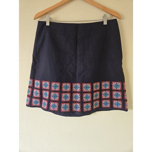 Boden Dresses & Skirts - Boden Women Katrina Skirt Sz 10 Navy Blue Embroidered Geometric 100% Cotton Boho